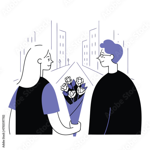 Two florists on opposite sides of a street waving goodbye