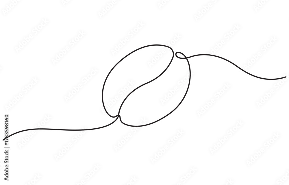 Obraz premium Continuous one line drawing of coffee bean, whole healthy organic coffee bean, Minimalist single line art coffee bean, Vector illustration.