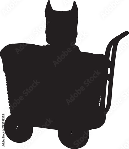 Silhouette of a dog in a wagon on a white background
