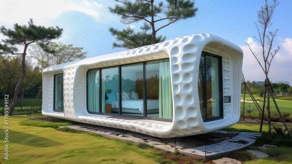 Fototapeta premium Futuristic 3d printing enabling modern sustainable modular housing