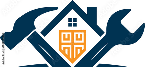 Wrench Home Building Logo Design Real Estate Vector Template