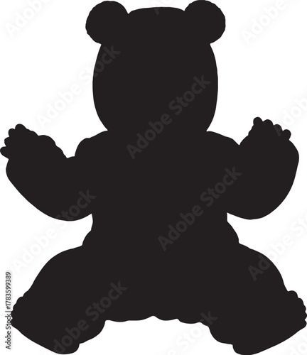 Teddy bear silhouette sitting with arms outstretched against white backdrop