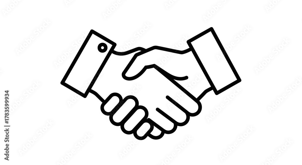 Naklejka premium Simple line art illustration of two hands shaking in a handshake gesture, symbolizing agreement and partnership.