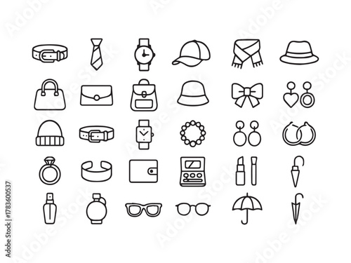 Stylish Fashion Accessories and Personal Items Line Icons Set for E-commerce and Design