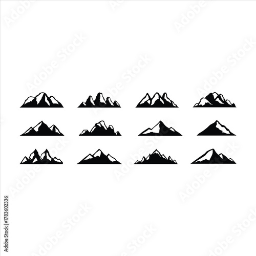 Black Mountain Range Silhouette Icon Set Collection Vector Illustration Design