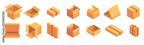 carton delivery packaging open and closed box vector