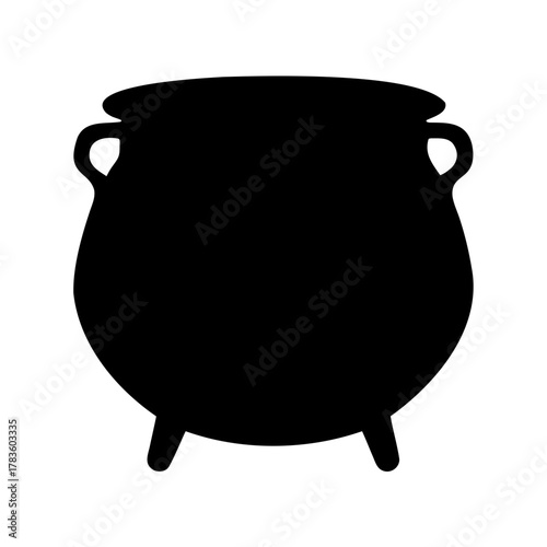 Black Cauldron Illustration with Two Legs, Handles, and Wide Opening