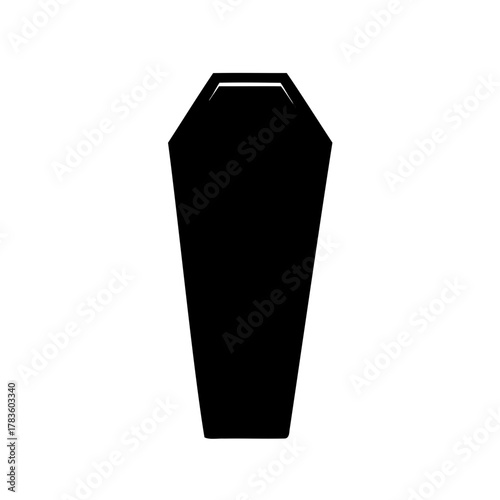 Silhouette of a coffin with a geometric design and stark white background