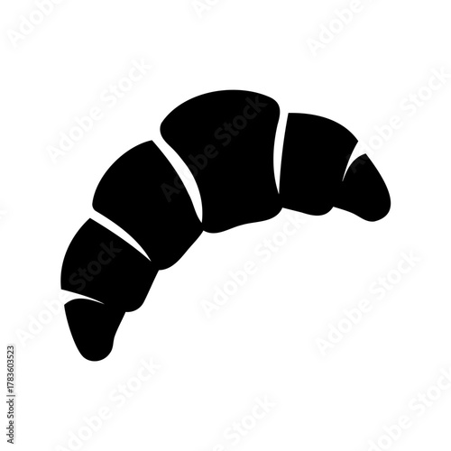 Simple, bold black silhouette of a delicious and flaky croissant pastry