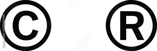 Copyright and registered trademark symbols vector illustration, intellectual property icons, legal rights protection artwork, branding ownership design, modern minimal style, stock art collection