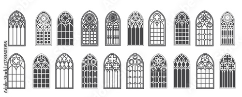 church windows set silhouettes of gothic arches in line