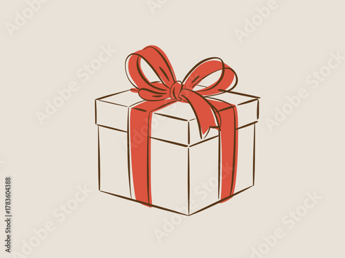A beautifully illustrated gift box wrapped in a red ribbon, showcasing themes of joy, celebration, and thoughtfulness, perfect for conveying gifting occasions and special moments.