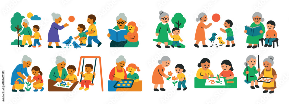 Naklejka premium Grandma Activities Icons
