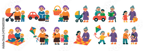 Grandmother-Grandchildren Icon Set