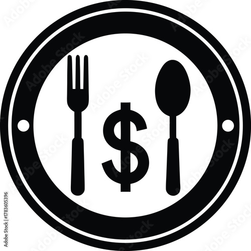 Coin with dining set symbol for restaurant currency or loyalty program