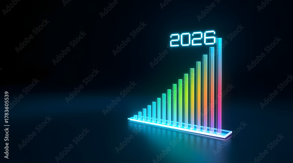 Fototapeta premium Bar graph with number 2026 up financial success market report concept