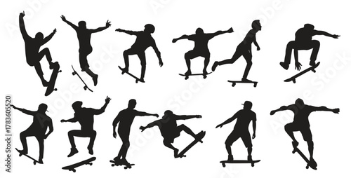  black silhouettes of skateboarders collection