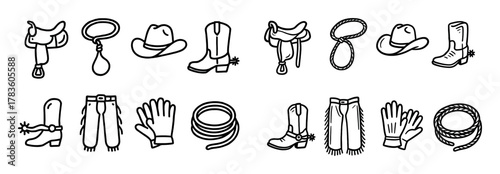 Rodeo Equipment Sketch Icons