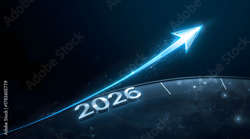 Arrow pointing upward with 2026 year vision symbol illustration