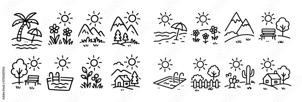 Fototapeta premium Sunny Weather Doodles