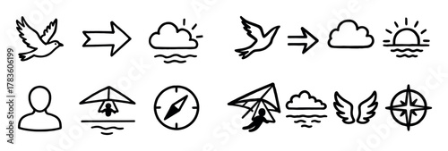 Hang Gliding Doodle Icons