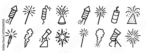 Doodle Fireworks Icons Grid