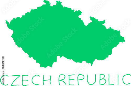 Green silhouette map of the Czech Republic with handwritten text. Simple vector design ideal for travel, education, posters, and modern graphic projects.