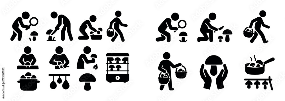 Fototapeta premium Mushroom Picking Icons