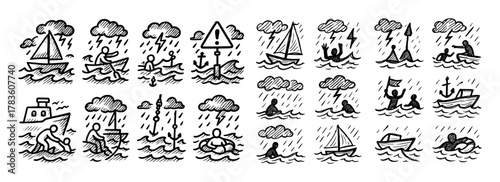 Sea Storm Sketch Icons