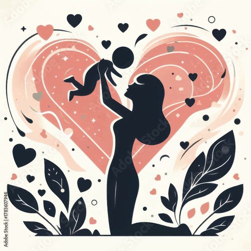 Mother holding baby in silhouette with love and care.