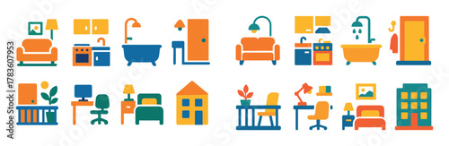 Colorful Room Icon Set