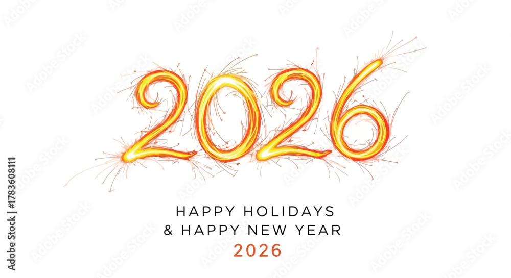 Fototapeta premium Sparkling golden numbers 2026 illuminated by bright fireworks celebrating the new year and holidays