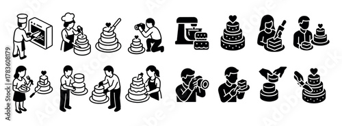 Isometric Wedding Cake Icons