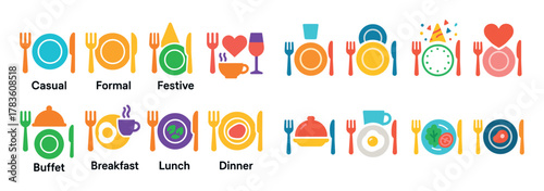 Colorful Table Setting Icons