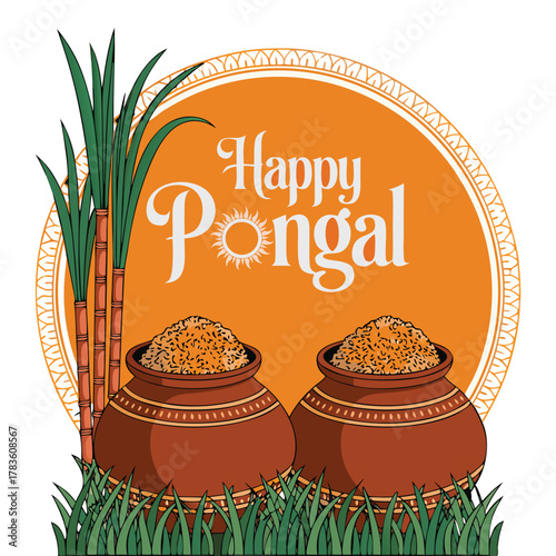 Happy Pongal Festival Background Template Design Vector Illustration.