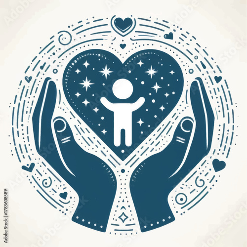 Symbolic illustration of child care and family love.