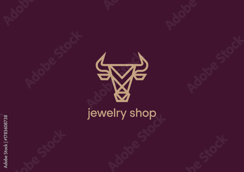 This image features a distinctive geometric bull logo designed for a jewelry shop, encapsulating elegance with a modern artistic flair. Perfect for branding purposes.