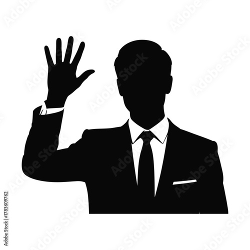 Businessman Waving Hand Silhouette | Man Raising Arm Greeting or Q&A Vector