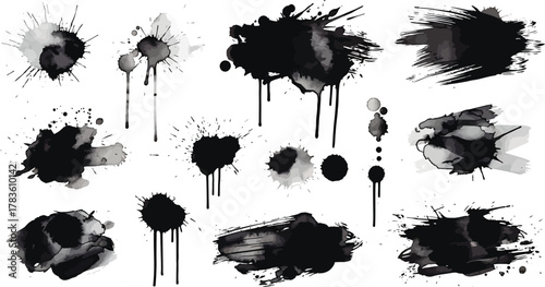 Black ink splatters and splashes collection drop paint abstract shapes ink splashes paint drops