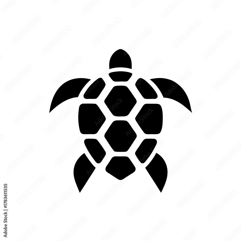Obraz premium Stylized black turtle with hexagonal shell pattern on transparent background