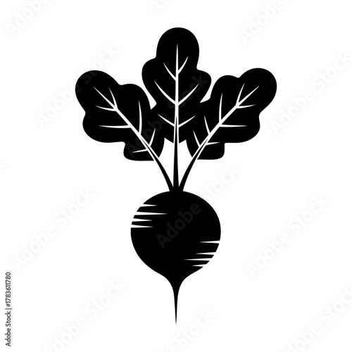 black silhouette radish vegetable with leafy greens isolated minimalist vector illustration