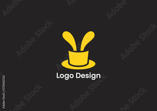 A minimalistic logo design showcasing a magician's hat with rabbit ears, creating a playful and intriguing visual that represents creativity and surprise in branding.