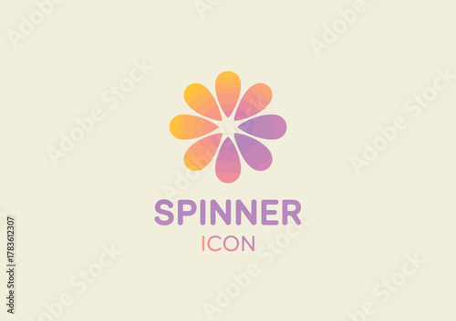 This vibrant illustration features a flower-shaped spinner icon with gradient colors, symbolizing creativity, joy, and playful design for various applications like apps or branding.