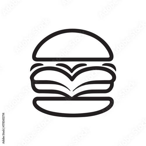 Silhouette style minimal burger t-shirt design featuring clean black vector art of a tasty burger, perfect for food lovers, fast-food fans, minimalist art enthusiasts, restaurant merch, and modern str
