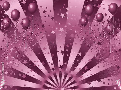 クラッカー、風船、星、3ピンク
