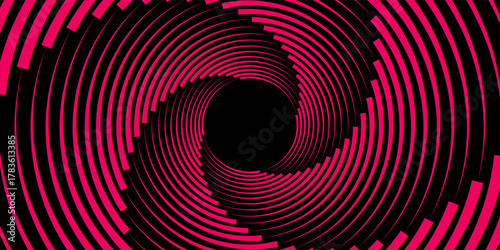 3D red black dynamic techno background on dark space. Tech banner with rotating circles style decoration. Modern graphic design element.