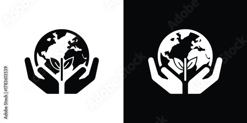 Transparent Hands Holding Earth with Plant Icon Globe in Format