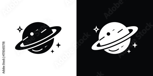 Two planet icons art with transparent background, planet and stars