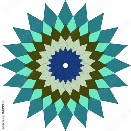 Geometric floral pattern in shades of blue green brown and beige