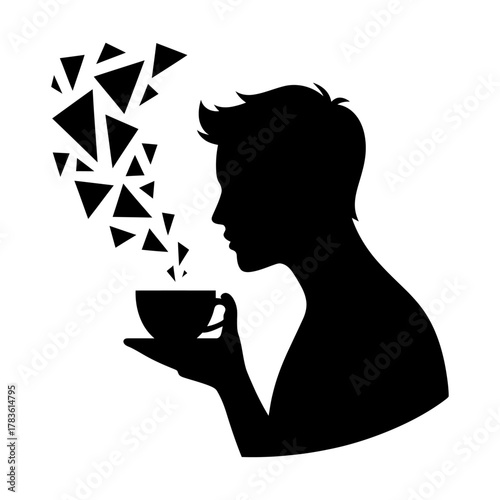 silhouette of person drinking tea black and white vector illustration symbolizing relaxation and warmth